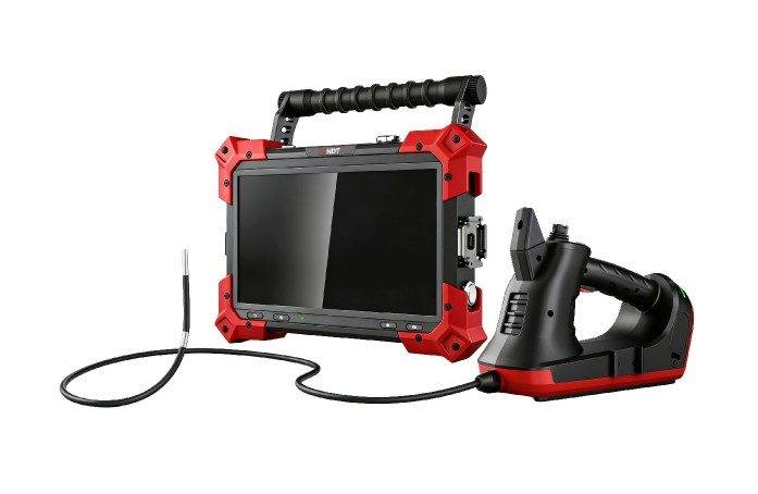 VSNDT industrial borescope inspecting automotive engine components and pipeline systems